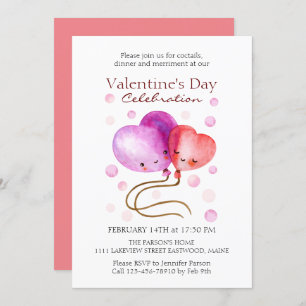 Cute Valentine's Day Balloons Personalised Invitation