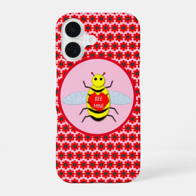 Cute Valentines Day Bee iPhone 16 Case (Back)