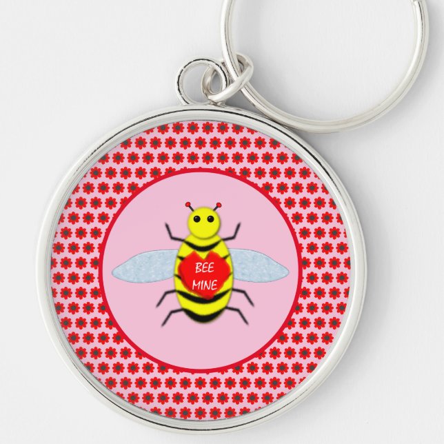 Cute Valentines Day Bee Key Ring (Front)
