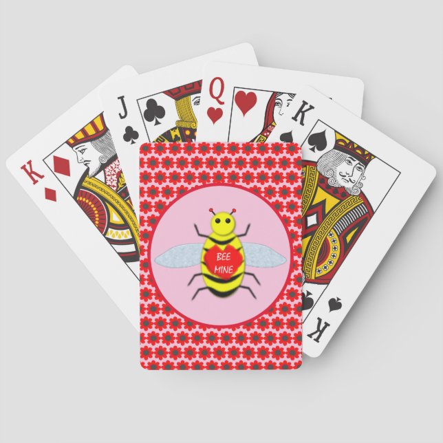 Cute Valentines Day Bee Playing Cards (Back)