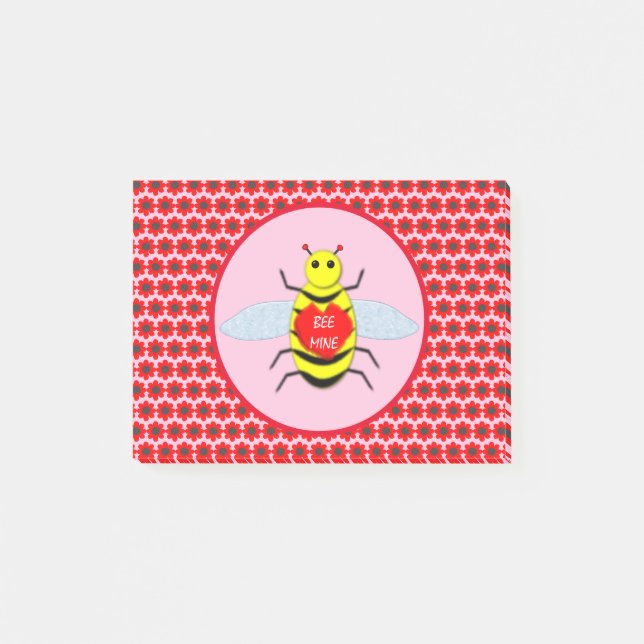 Cute Valentines Day Bee Post-it Notes (Front)
