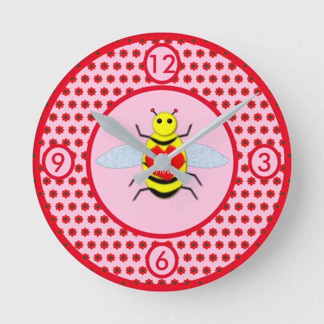 Cute Valentines Day Bee Round Clock (Front)
