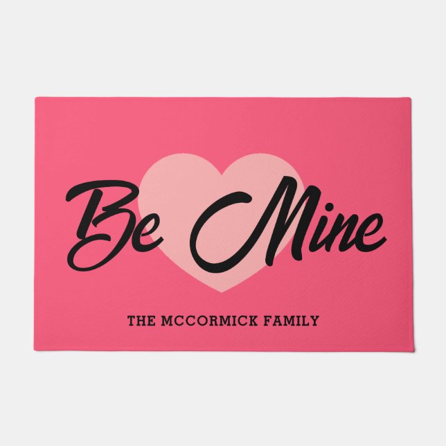 Cute Valentines Day Big Pink Heart Personalised Doormat (Front)