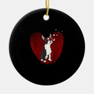 Cute Valentines Day Boston Terrier Graphic Heart Ceramic Tree Decoration