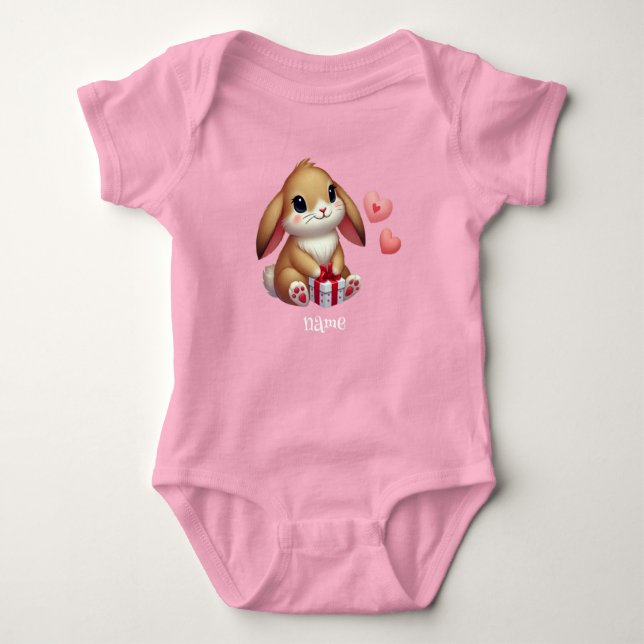 Cute Valentine's Day bunny rabbit  Baby Bodysuit (Front)