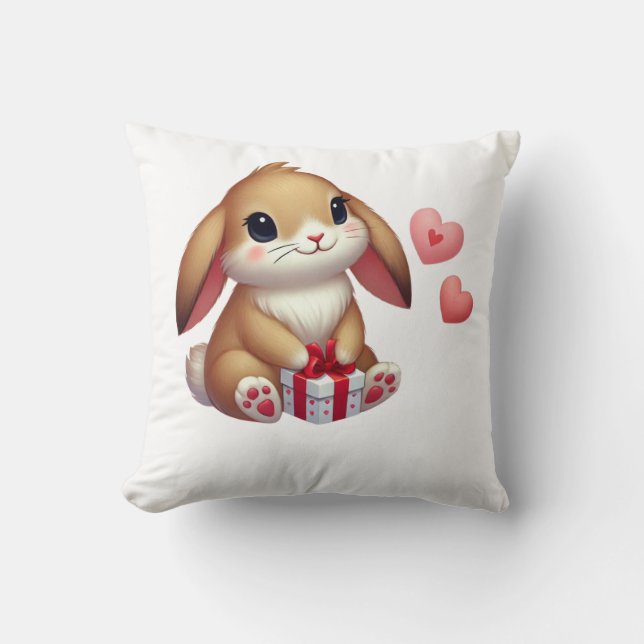 Cute Valentine's Day bunny rabbit  Cushion (Front)