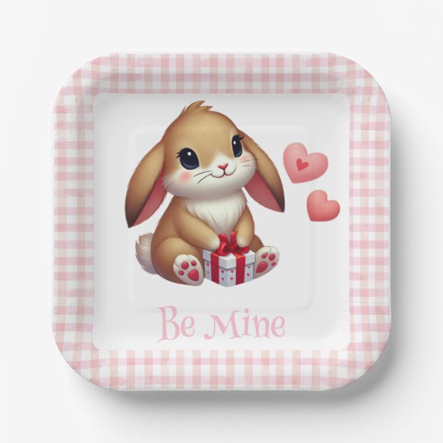Cute Valentine's Day bunny rabbit  Paper Plate (Front)