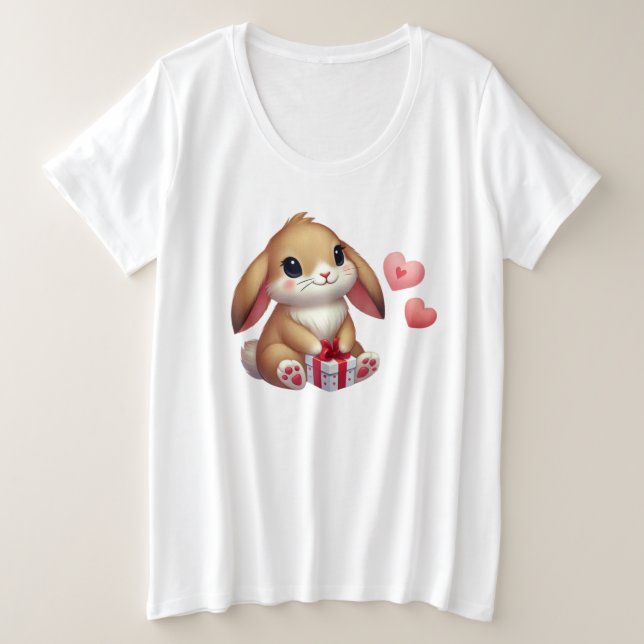 Cute Valentine's Day bunny rabbit  Plus Size T-Shirt (Design Front)