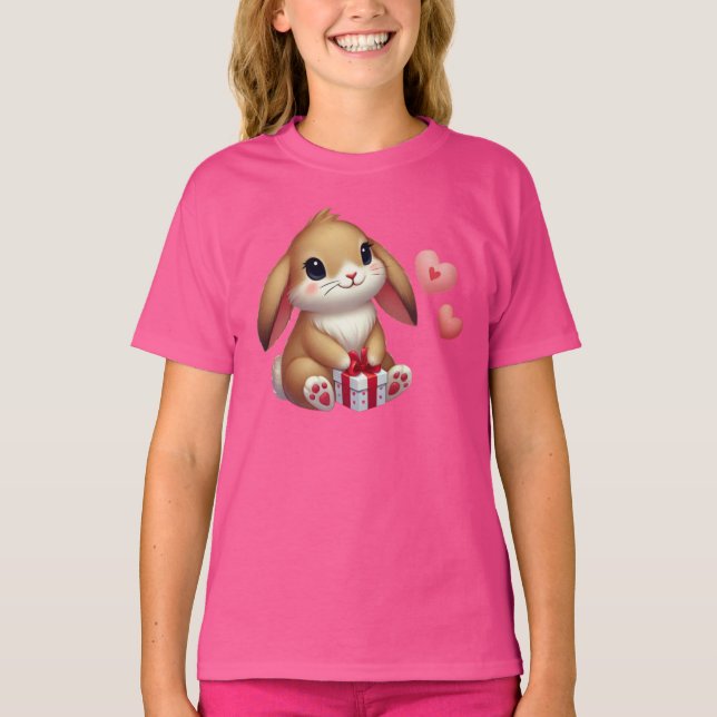 Cute Valentine's Day bunny rabbit  T-Shirt (Front)