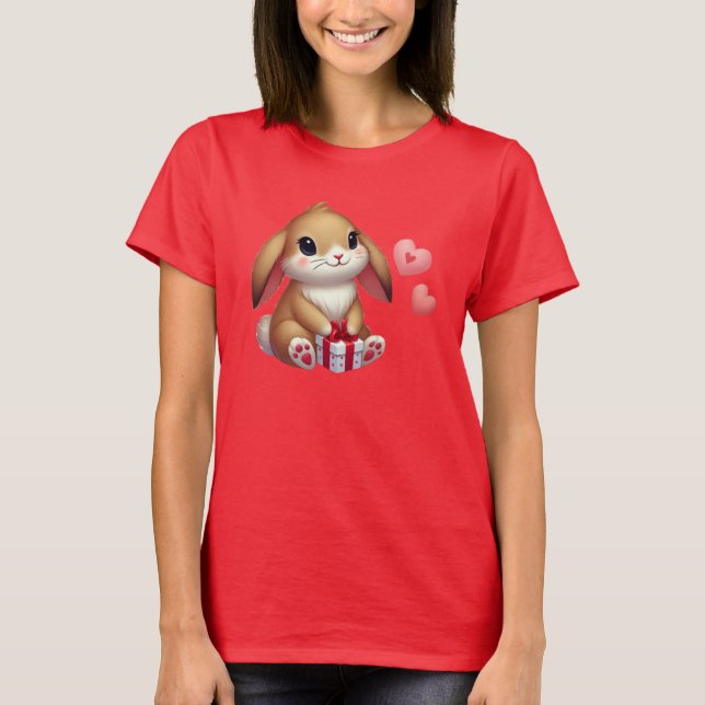 Cute Valentine's Day bunny rabbit  T-Shirt (Front)
