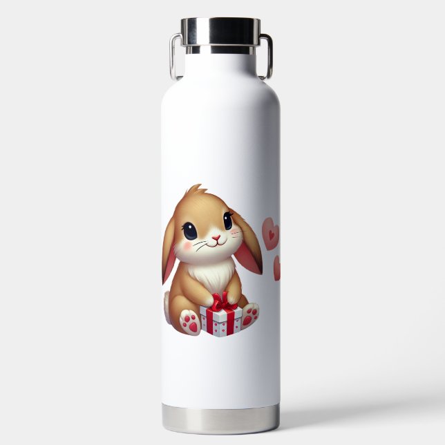 Cute Valentine's Day bunny rabbit  Water Bottle (Front)