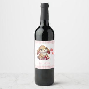Cute Valentine's Day bunny rabbit Wine Label