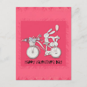 Cute Valentine's Day Bunny Rabbits on a Bike Postcard