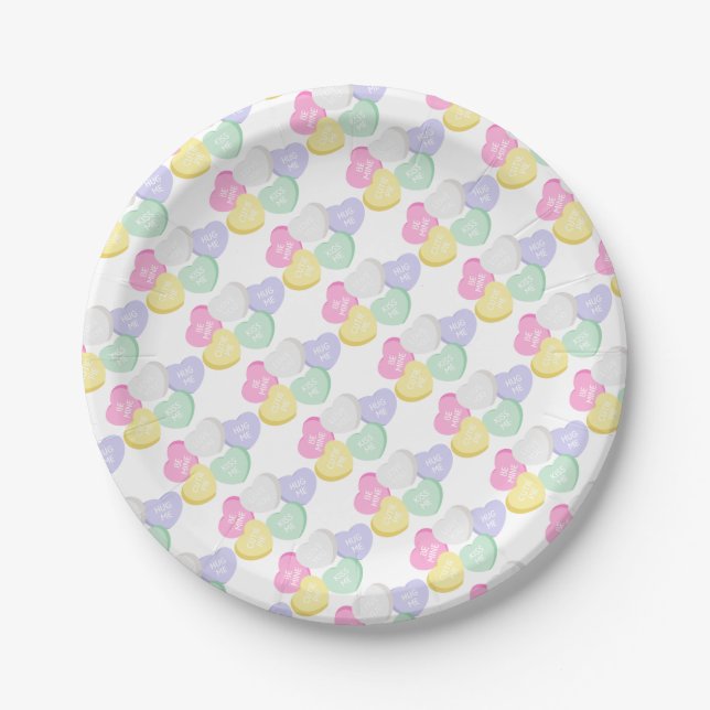 Cute Valentines Day Candy Hearts Paper Plate (Front)
