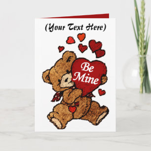 Cute Valentines Day Card, Teddy Bear, Personalised Holiday Card