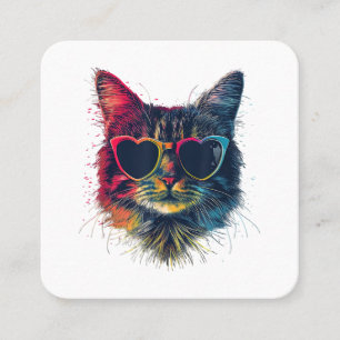 Cute Valentines Day Cat Heart Sunglasses Women Tee Square Business Card