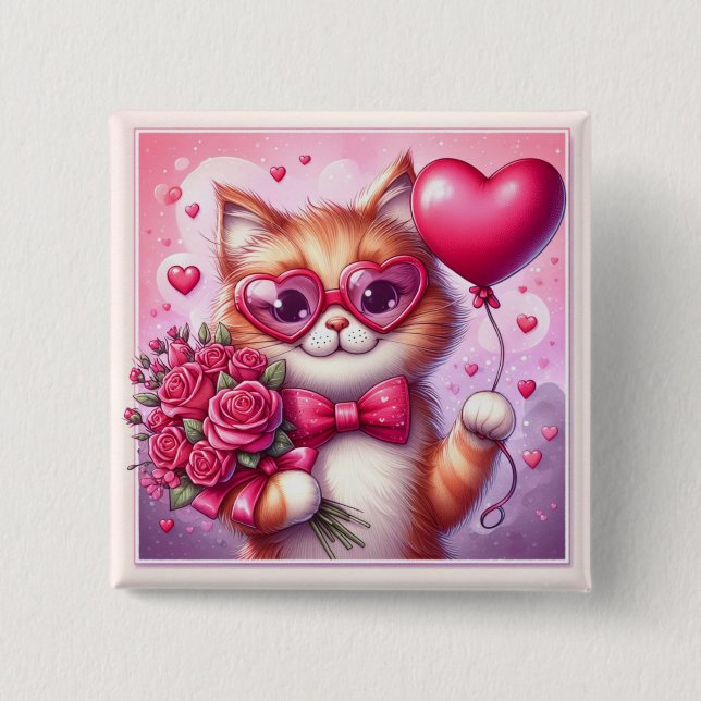 Cute Valentine's day cat/kitten 15 Cm Square Badge (Front)