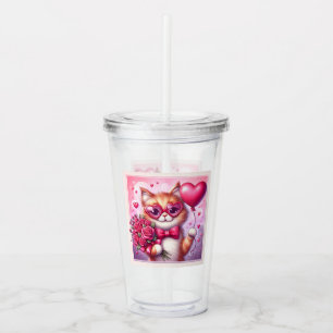 Cute Valentine's day cat/kitten Acrylic Tumbler