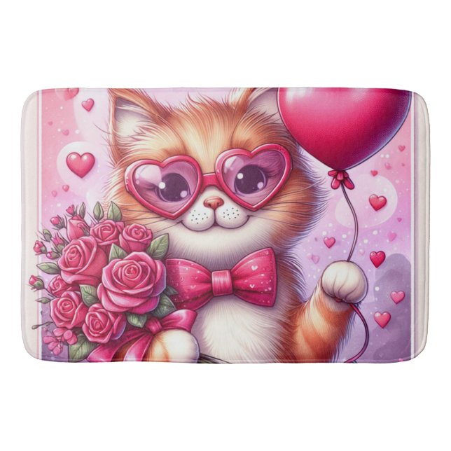 Cute Valentine's day cat/kitten Bath Mat (Front)