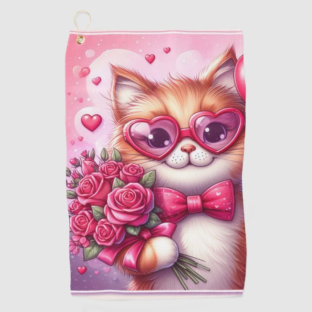 Cute Valentine's day cat/kitten Golf Towel (Front)