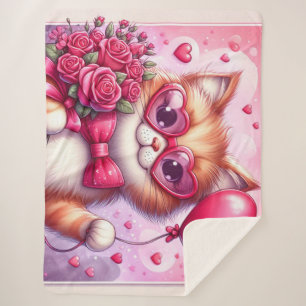 Cute Valentine's day cat/kitten Sherpa Blanket