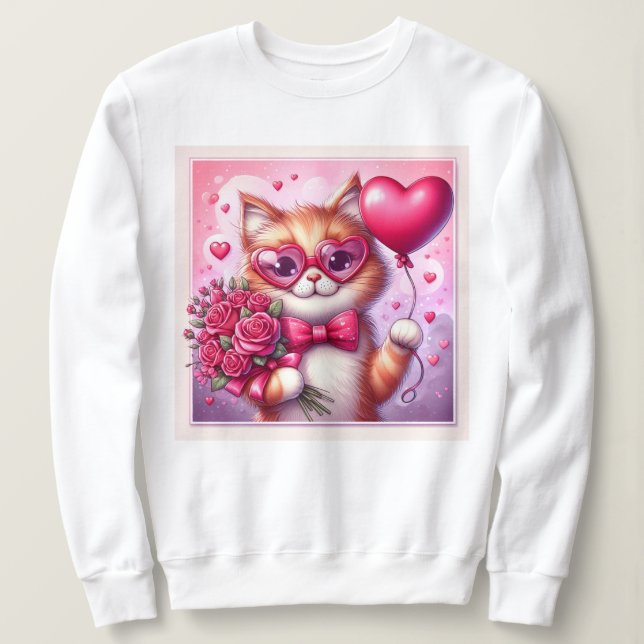 Cute Valentine's day cat/kitten Sweatshirt (Design Front)