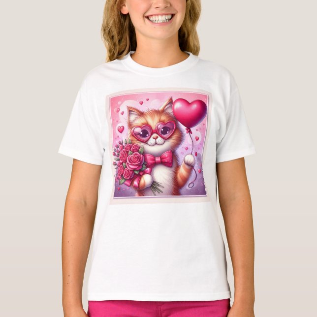 Cute Valentine's day cat/kitten T-Shirt (Front)