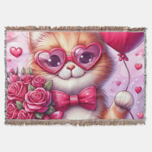 Cute Valentine's day cat/kitten Throw Blanket