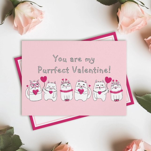 Cute Valentine's Day Cats Pink Hearts  Holiday Card (Creator Uploaded)