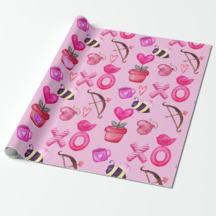 Cute Valentine's Day Collage Pink Wrapping Paper