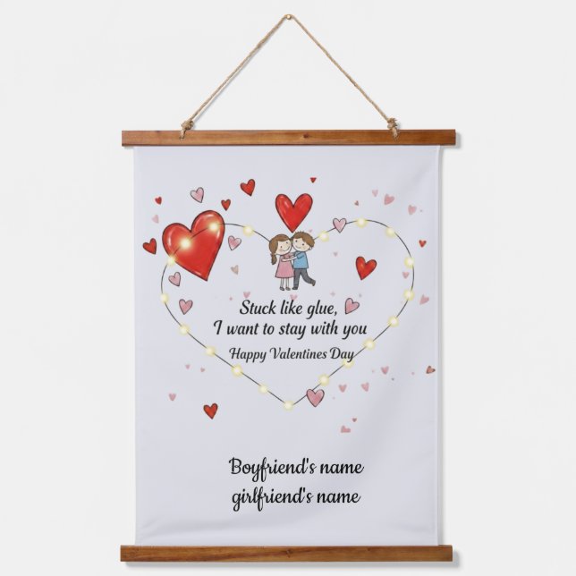 Cute Valentine's day couple hearts custom Hanging Tapestry (Front)