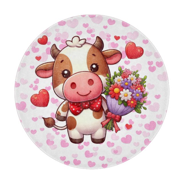 Cute Valentine's day cow Cutting Board (Front)