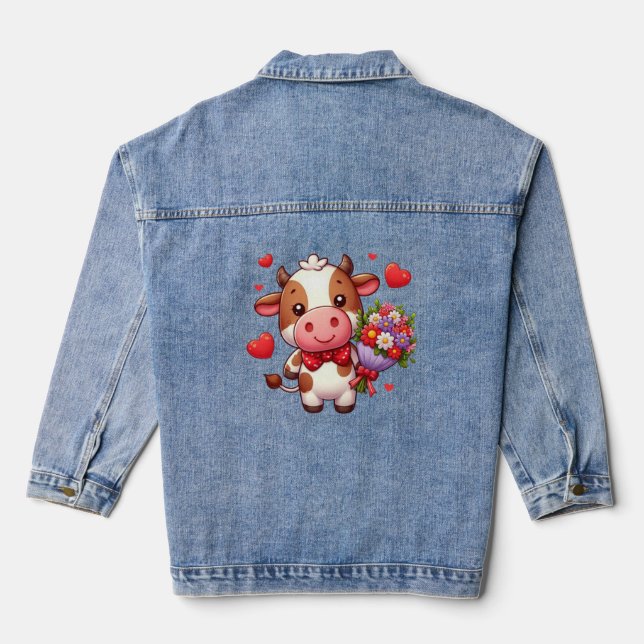 Cute Valentine's day cow Denim Jacket (Back)