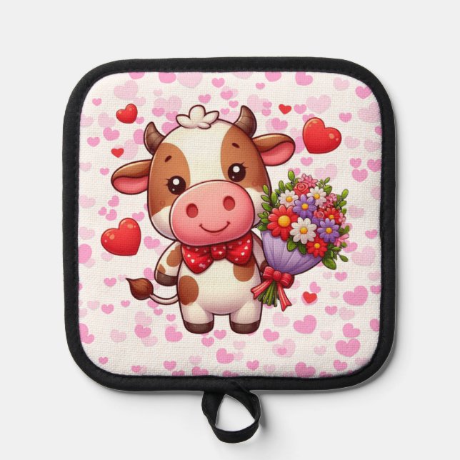 Cute Valentine's day cow Pot Holder (Front)