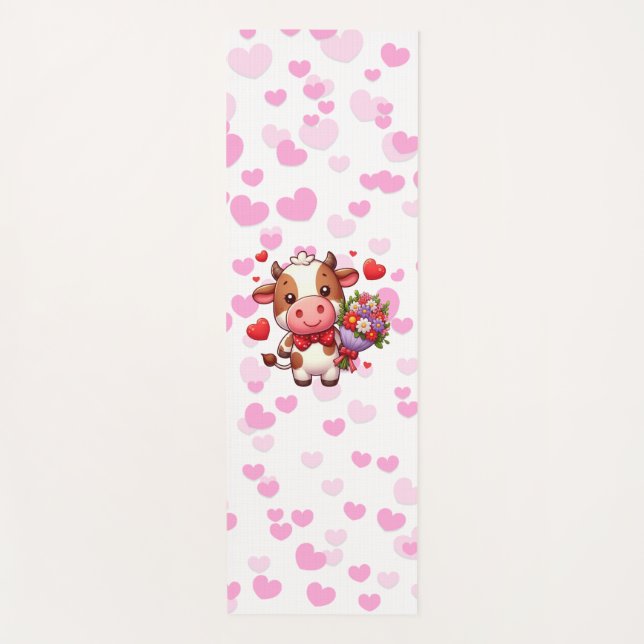Cute Valentine's day cow Yoga Mat (Front)