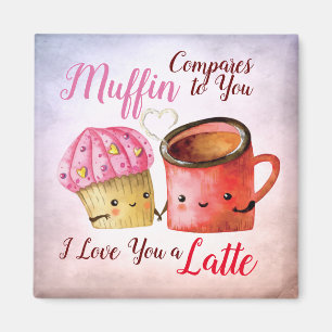 Cute Valentine's Day Cupcake and Coffee Mug Couple Magnet
