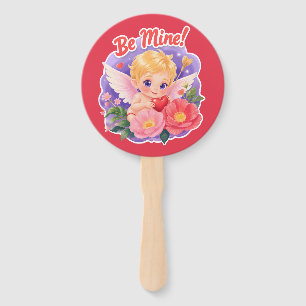 Cute Valentine's Day Cupid with "Be Mine" Hand Fan