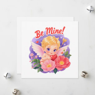 Cute Valentine's Day Cupid with "Be Mine" Holiday Card