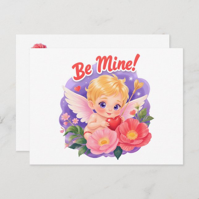 Cute Valentine's Day Cupid with "Be Mine" Holiday Postcard (Front/Back)