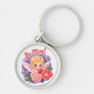 Cute Valentine's Day Cupid with "Be Mine" Key Ring