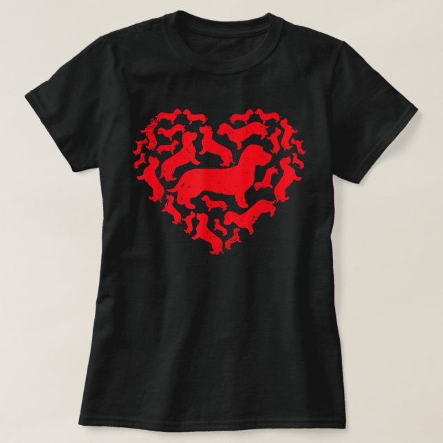 Cute Valentines Day Dachshund Dog Hearts Puppy Lov T-Shirt (Design Front)