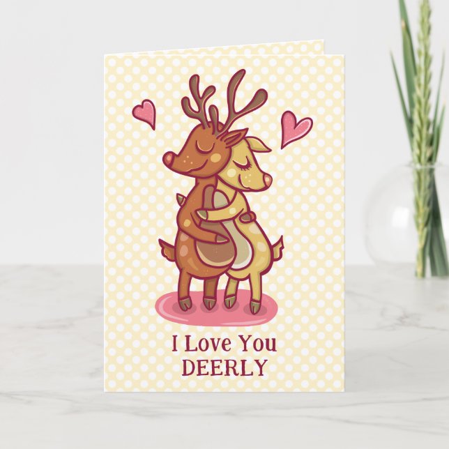 Cute Valentine's Day Deer Pun I Love You Deerly Card (Front)