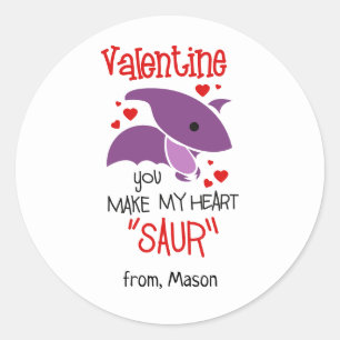 Cute Valentine's Day Dino Classic Round Sticker