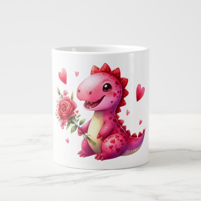 Cute Valentine's day dinosaur Large Coffee Mug (Front)
