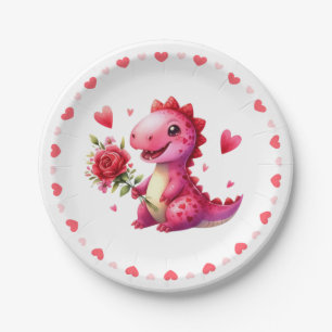Cute Valentine's day dinosaur Paper Plate