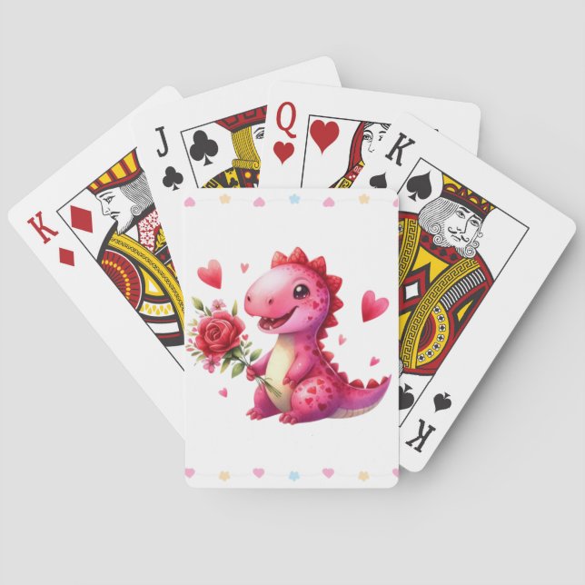 Cute Valentine's day dinosaur Playing Cards (Back)