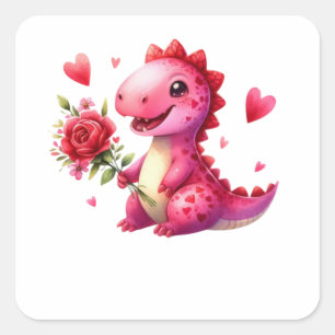 Cute Valentine's day dinosaur Square Sticker