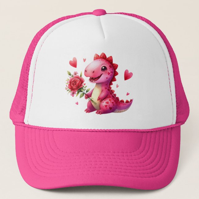 Cute Valentine's day dinosaur Trucker Hat (Front)