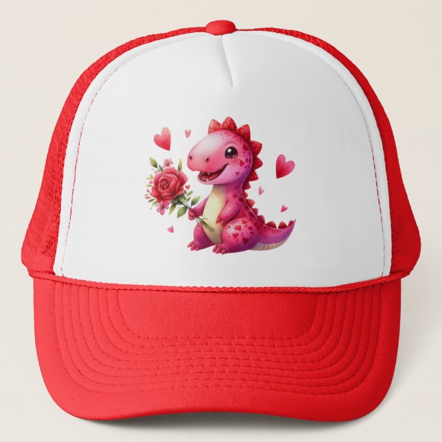 Cute Valentine's day dinosaur Trucker Hat (Front)