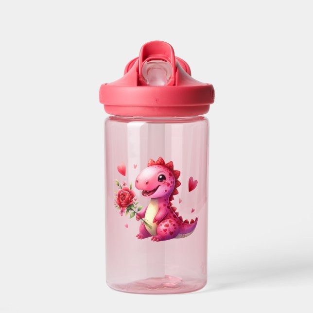 Cute Valentine's day dinosaur Water Bottle (Front)